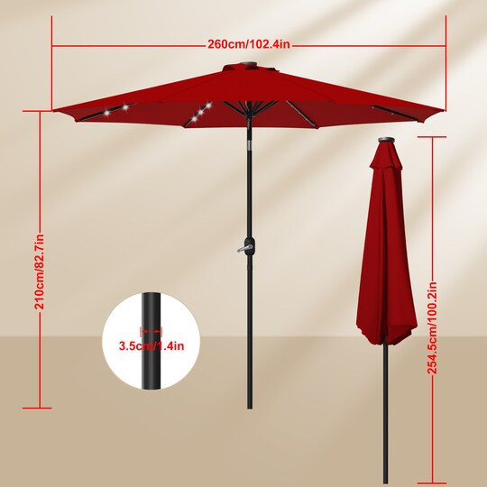 lighted patio table umbrella 10FT Solar Powered 24 LED Umbrella, Market Umbrella, Grey Enjoy effortless opening and closing with the user Costway 10 FT 112 LED